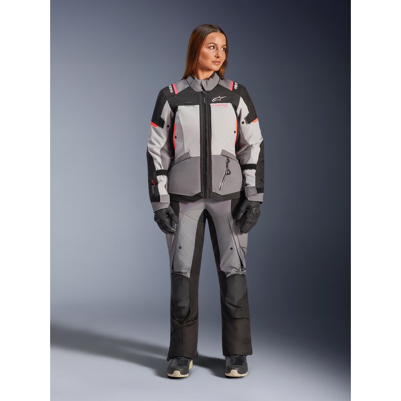 Chaqueta de moto Alpinestars Stella Andes V4 Drystar para mujer (gris oscuro, gris claro, negro y rojo)
