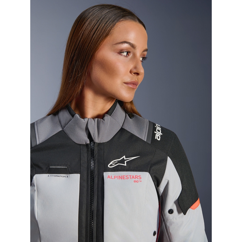 Chaqueta de moto Alpinestars Stella Andes V4 Drystar para mujer (gris oscuro, gris claro, negro y rojo)