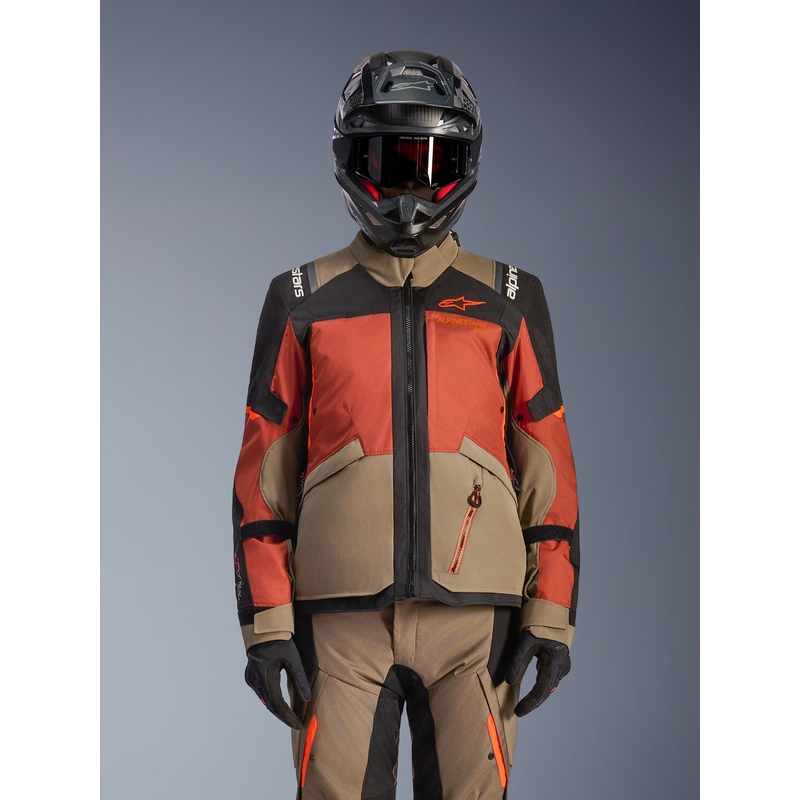 Chaqueta de moto Alpinestars Andes V4 Drystar marrón claro-naranja oscuro-negro