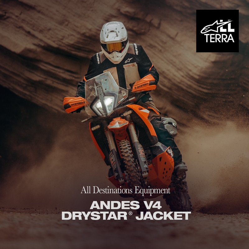 Chaqueta de moto Alpinestars Andes V4 Drystar color crema, marrón claro, negro y naranja fluorescente