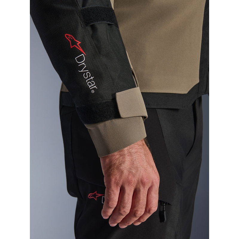 Chaqueta de moto Alpinestars Andes V4 Drystar color crema, marrón claro, negro y naranja fluorescente