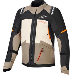 Chaqueta de moto Alpinestars Andes V4 Drystar color crema, marrón claro, negro y naranja fluorescente