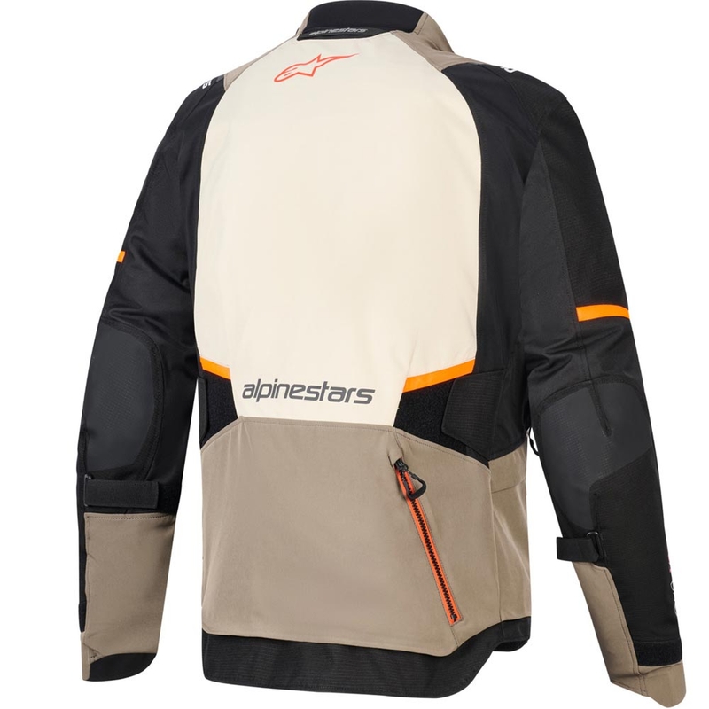 Chaqueta de moto Alpinestars Andes V4 Drystar color crema, marrón claro, negro y naranja fluorescente