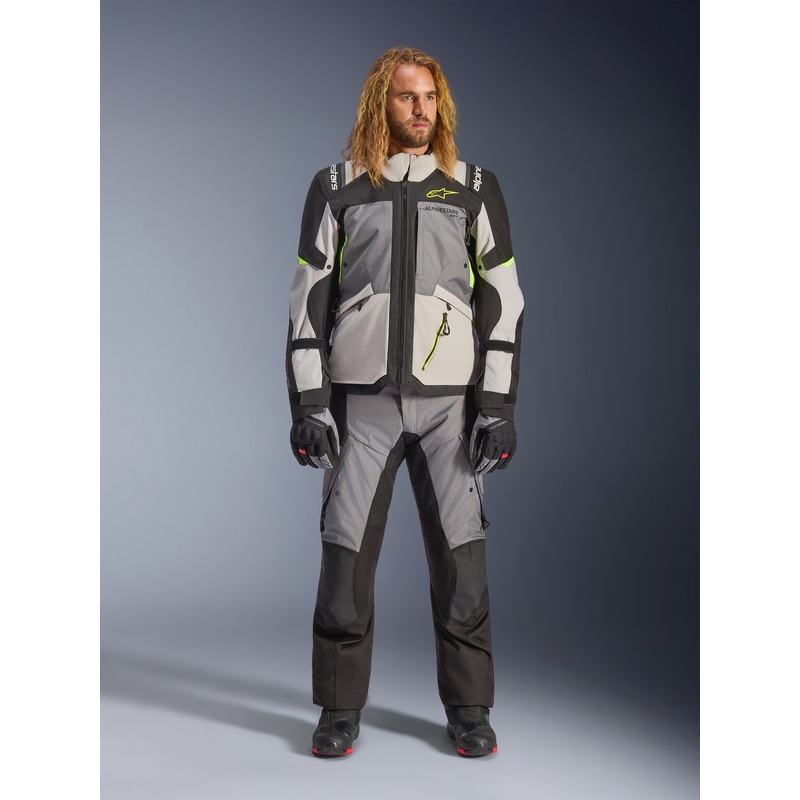 Chaqueta de moto Alpinestars Andes V4 Drystar Gris oscuro-Gris claro-Negro-Amarillo fluorescente