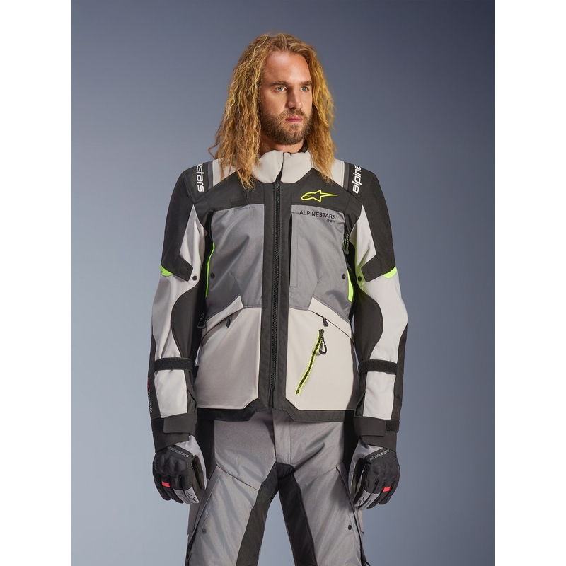 Chaqueta de moto Alpinestars Andes V4 Drystar Gris oscuro-Gris claro-Negro-Amarillo fluorescente