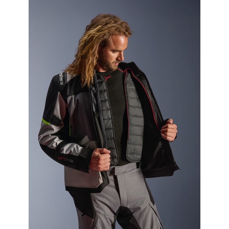 Chaqueta de moto Alpinestars Andes V4 Drystar Gris oscuro-Gris claro-Negro-Amarillo fluorescente