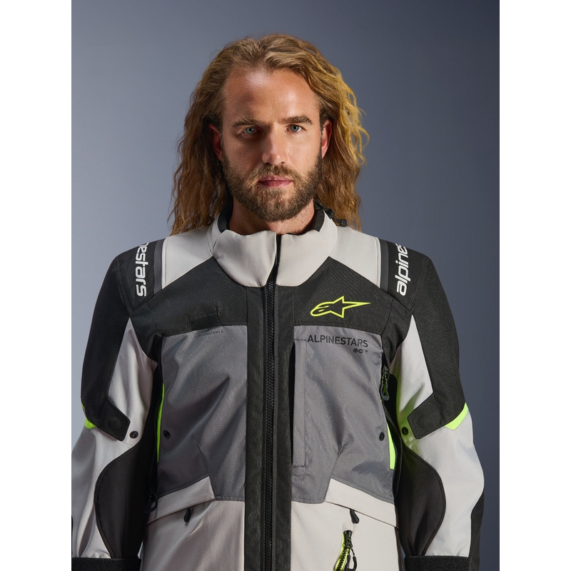 Chaqueta de moto Alpinestars Andes V4 Drystar Gris oscuro-Gris claro-Negro-Amarillo fluorescente