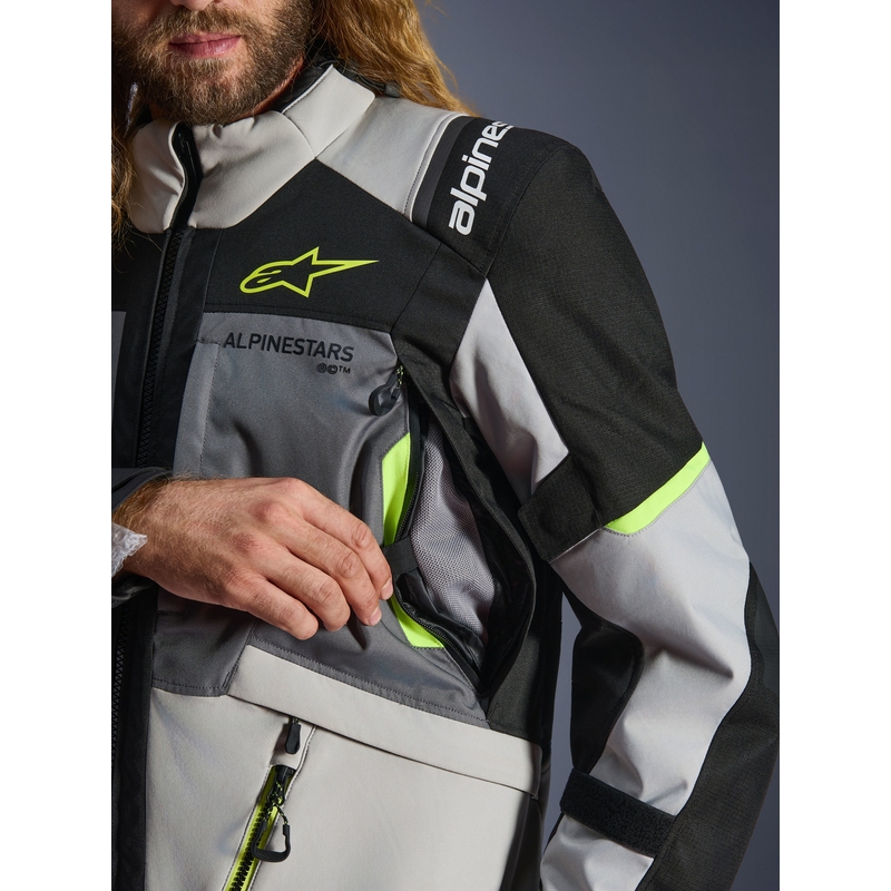 Chaqueta de moto Alpinestars Andes V4 Drystar Gris oscuro-Gris claro-Negro-Amarillo fluorescente