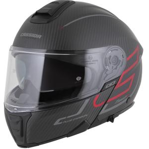 Casco de moto abatible Cassida Modulo 2.1 Plus Carbon BlackOut negro mate-rojo metalizado-plata reflectante-negro