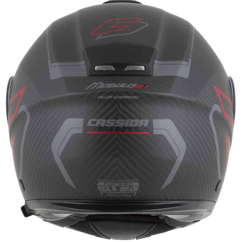 Casco de moto abatible Cassida Modulo 2.1 Plus Carbon BlackOut negro mate-rojo metalizado-plata reflectante-negro