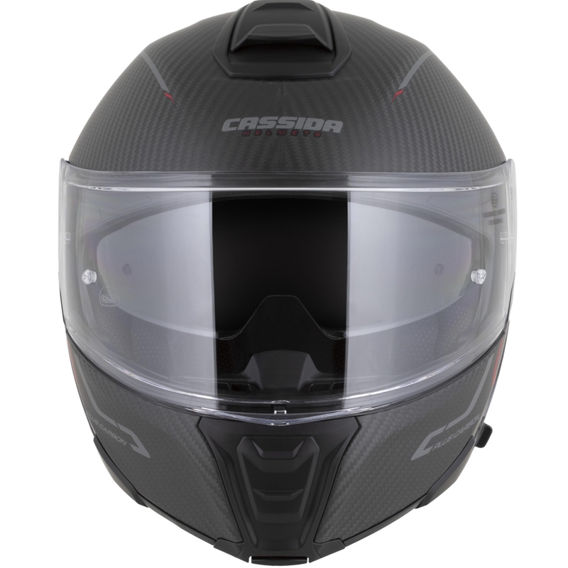 Casco de moto abatible Cassida Modulo 2.1 Plus Carbon BlackOut negro mate-rojo metalizado-plata reflectante-negro