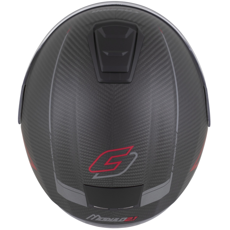 Casco de moto abatible Cassida Modulo 2.1 Plus Carbon BlackOut negro mate-rojo metalizado-plata reflectante-negro