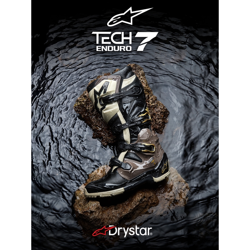 Botas de moto Alpinestars TECH 7 Enduro Drystar Negro-Gris oscuro-Dorado