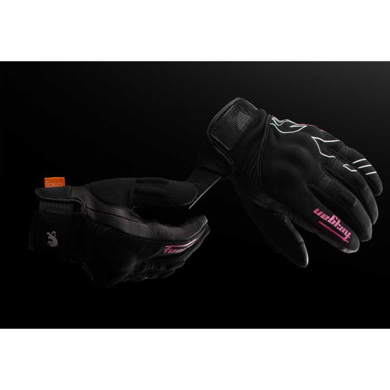 Guantes de moto para mujer Furygan Jet Neon D3O® Evo negro-blanco-rosa