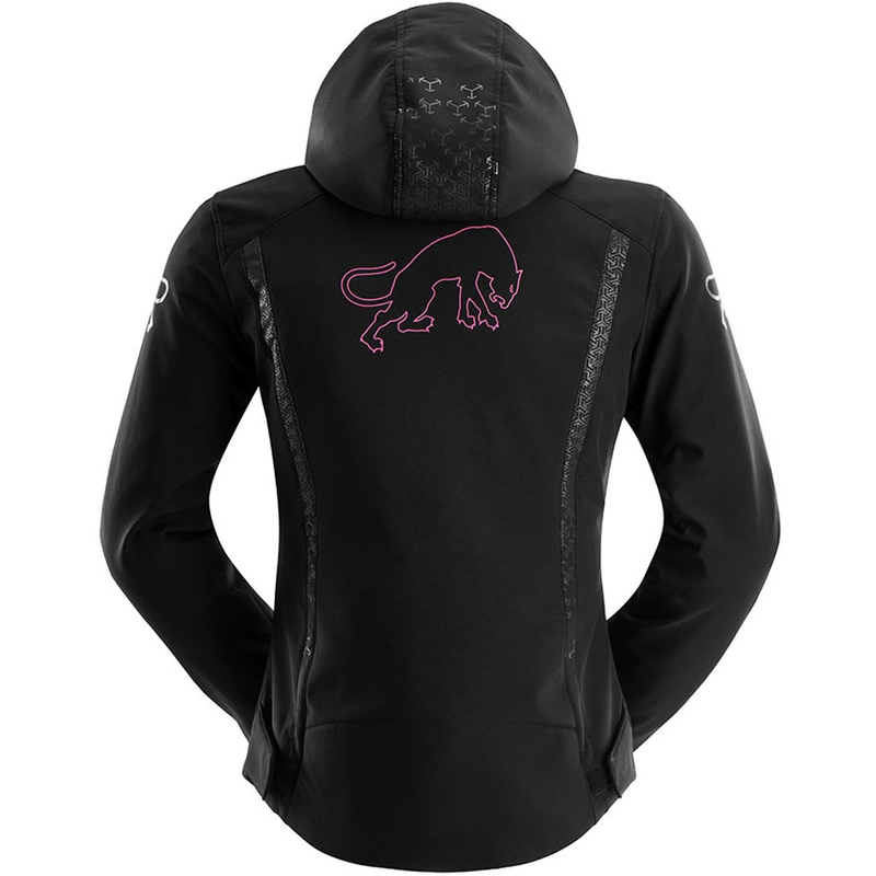 Chaqueta de moto Furygan Skye para mujer, color negro y rosa.