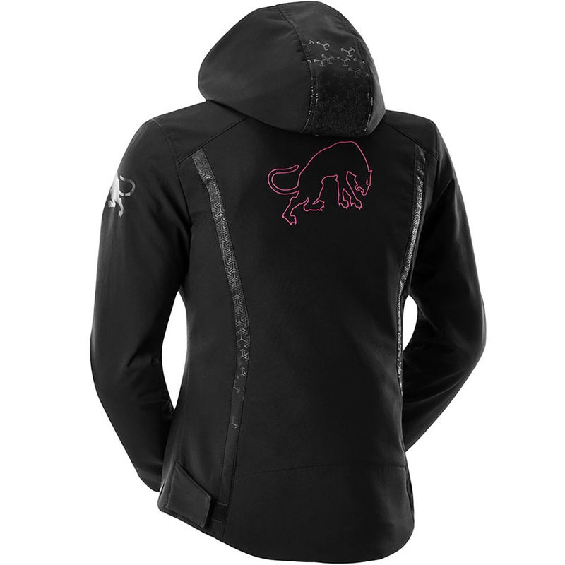 Chaqueta de moto Furygan Skye para mujer, color negro y rosa.