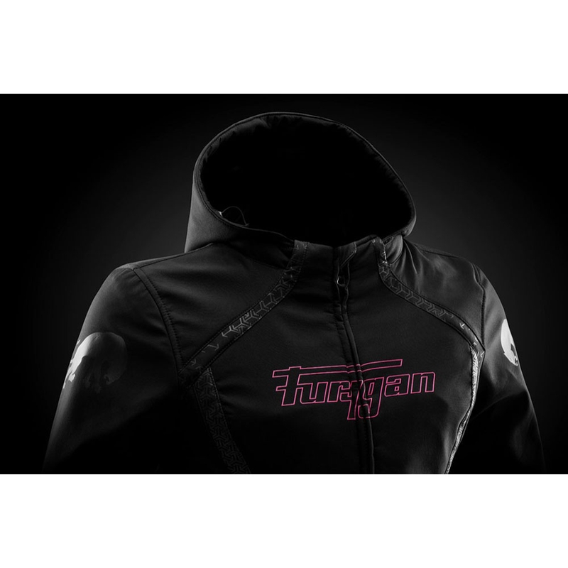 Chaqueta de moto Furygan Skye para mujer, color negro y rosa.