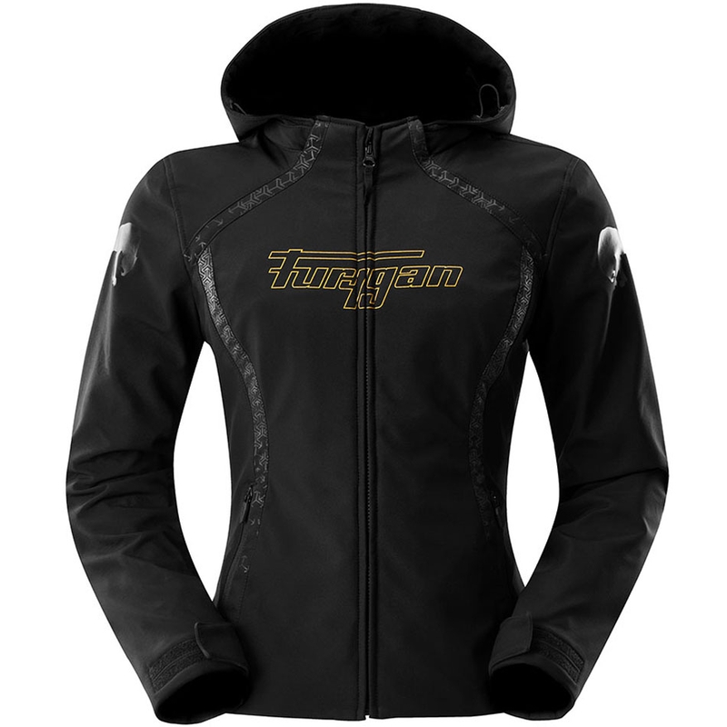 Chaqueta de moto Furygan Skye para mujer, color negro y dorado.
