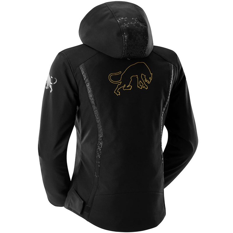 Chaqueta de moto Furygan Skye para mujer, color negro y dorado.