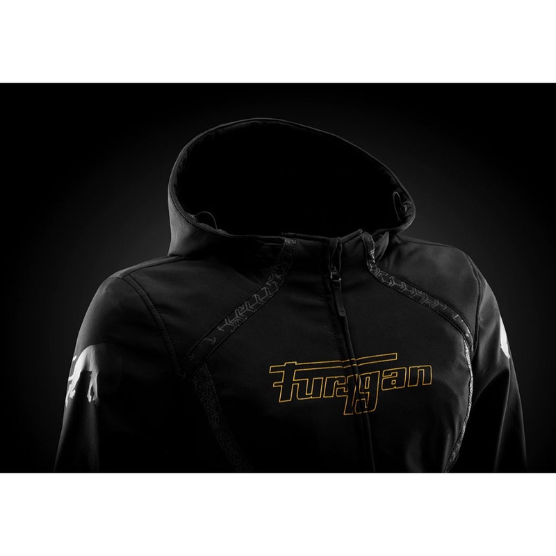 Chaqueta de moto Furygan Skye para mujer, color negro y dorado.