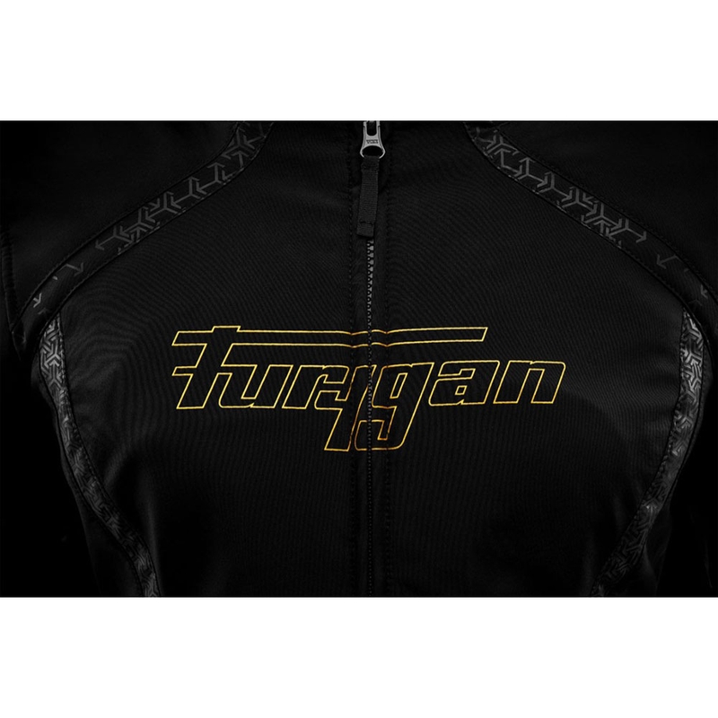 Chaqueta de moto Furygan Skye para mujer, color negro y dorado.