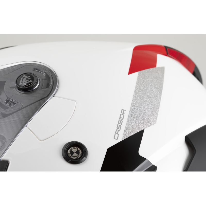Casco de moto abierto Cassida Reflex 2.0 Safety blanco-rojo-gris-plata reflectante