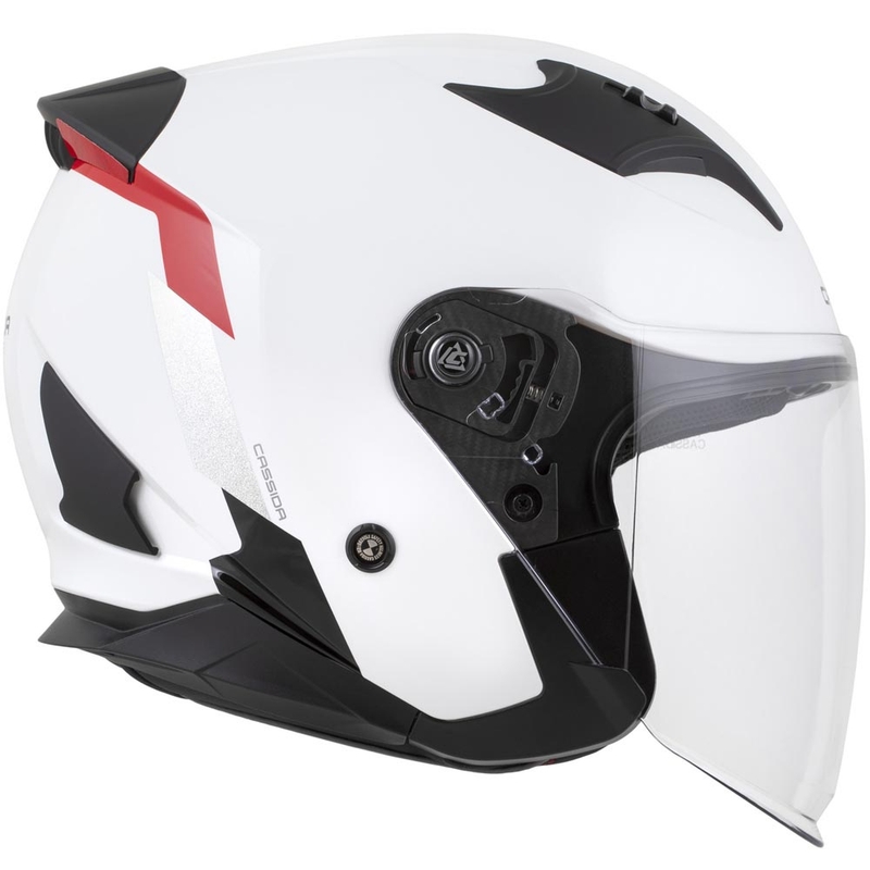 Casco de moto abierto Cassida Reflex 2.0 Safety blanco-rojo-gris-plata reflectante