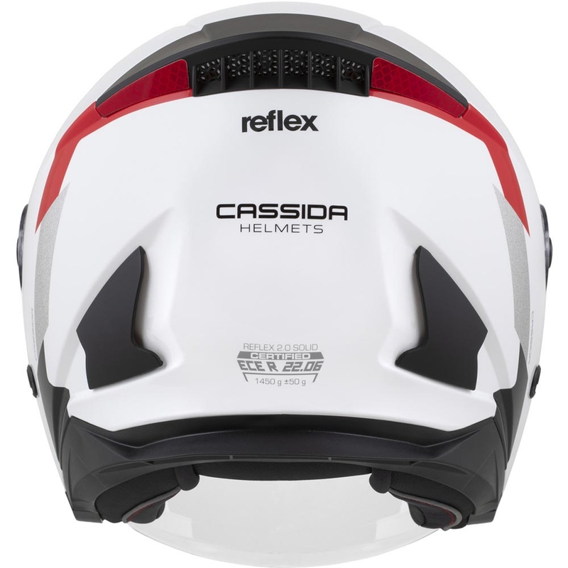 Casco de moto abierto Cassida Reflex 2.0 Safety blanco-rojo-gris-plata reflectante