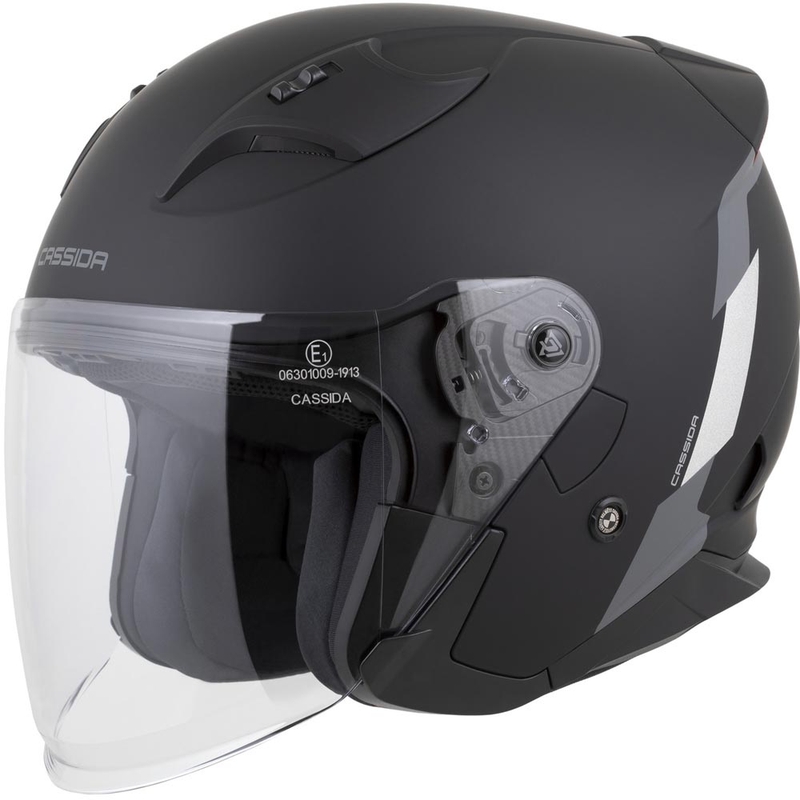 Casco abierto de seguridad Cassida Reflex 2.0 para motocicleta, negro mate, gris y plateado reflectante