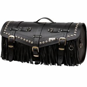 Funda de piel para moto con cerradura, remaches y flecos RSA K183 negra