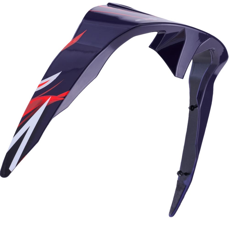 Spoiler aerodinámico para cascos de moto Alpinestars Supertech R10 FLYTE de perfil estándar, color azul mate, rojo y blanco.