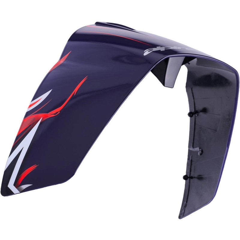 Spoiler aerodinámico para cascos de motocicleta Alpinestars Supertech R10 FLYTE, perfil de competición, azul mate, rojo y blanco.