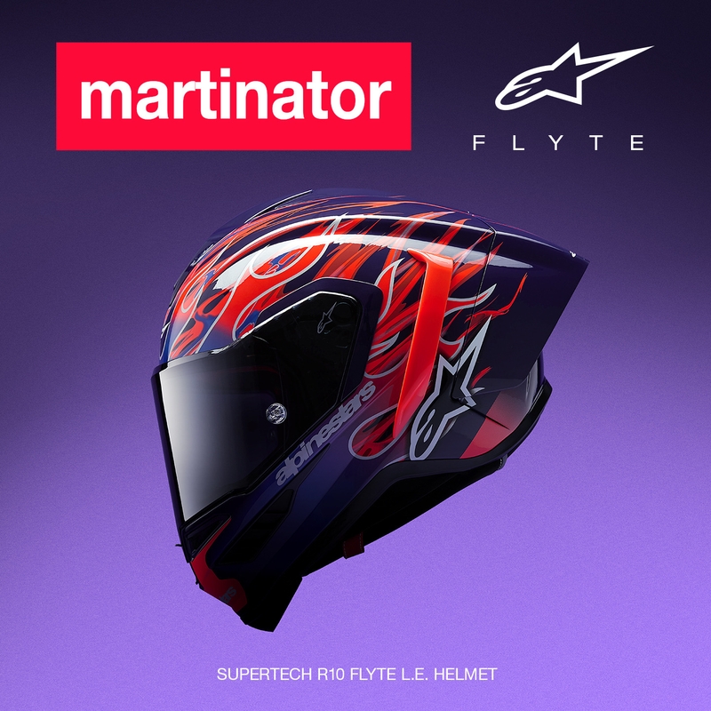 Casco integral de moto Alpinestars Supertech R-10 Flyte edición limitada Jorge Martin morado-rojo