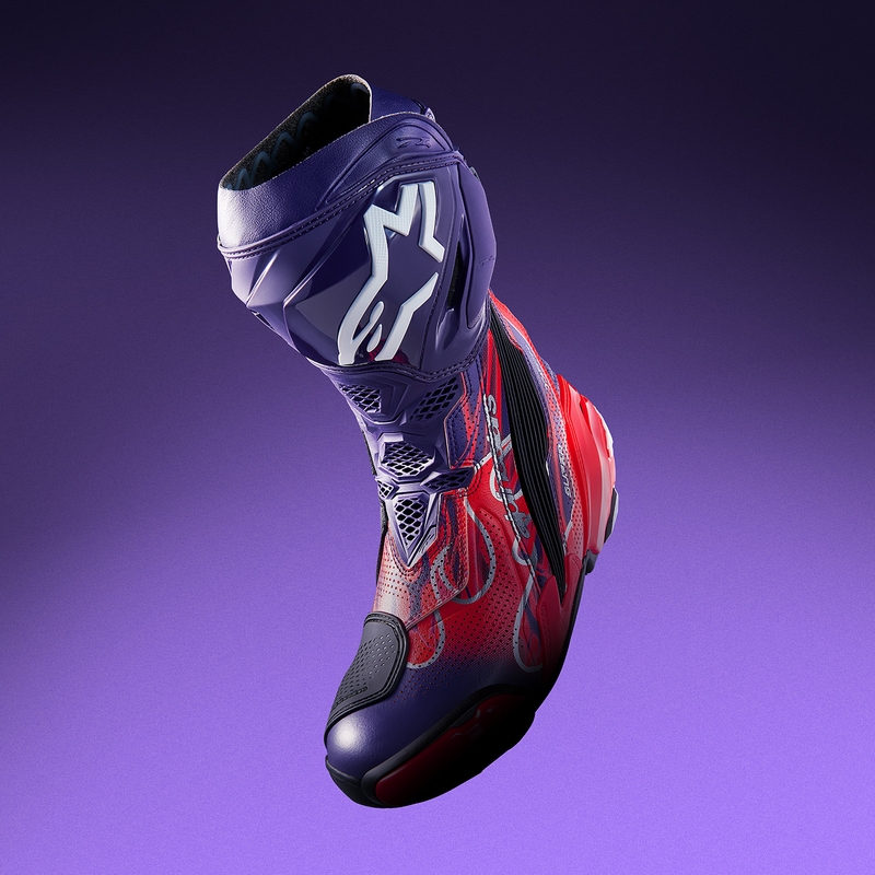Botas de moto Alpinestars Supertech R Vented Flyte edición limitada Jorge Martin morado-rojo-negro