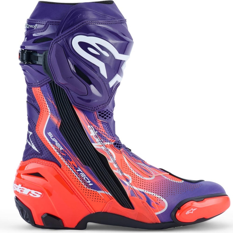 Botas de moto Alpinestars Supertech R Vented Flyte edición limitada Jorge Martin morado-rojo-negro