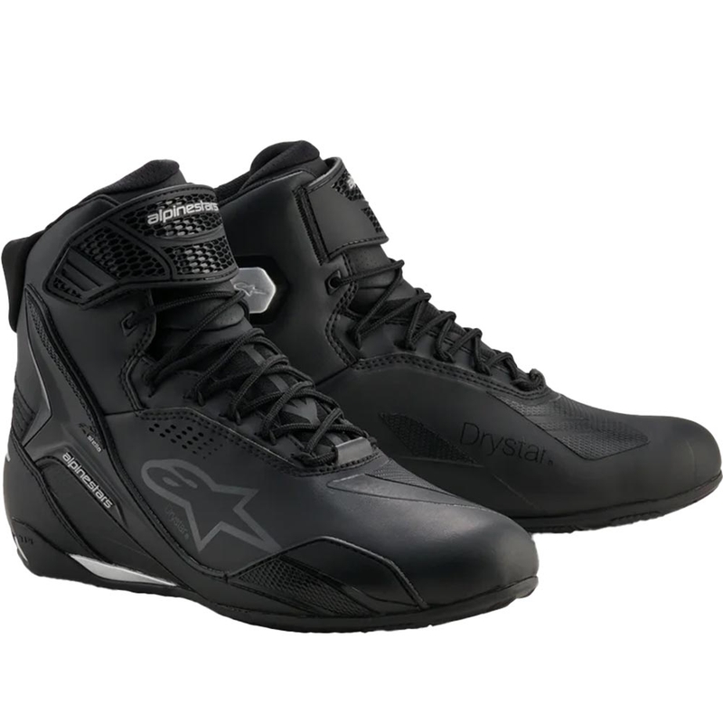 Botas de moto Alpinestars Stella Faster-4 Drystar para mujer, color negro y plata.