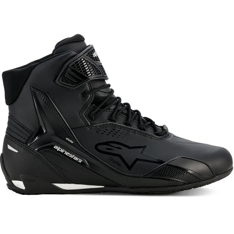 Botas de moto Alpinestars Stella Faster-4 Drystar para mujer, color negro y plata.