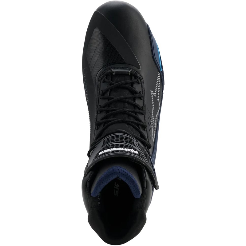 Botas de moto Alpinestars Faster-4 Drystar negras, azules y blancas.