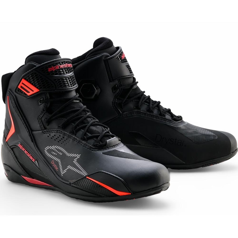 Botas de moto Alpinestars Faster-4 Drystar negras y rojas flúor