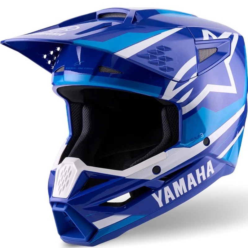 Colección azul y blanca del casco de motocross Alpinestars S-M3 YAMAHA