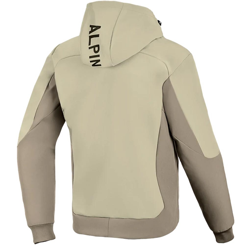 Sudadera con capucha Alpinestars Radium Tech color marrón arena, ideal para motociclistas.
