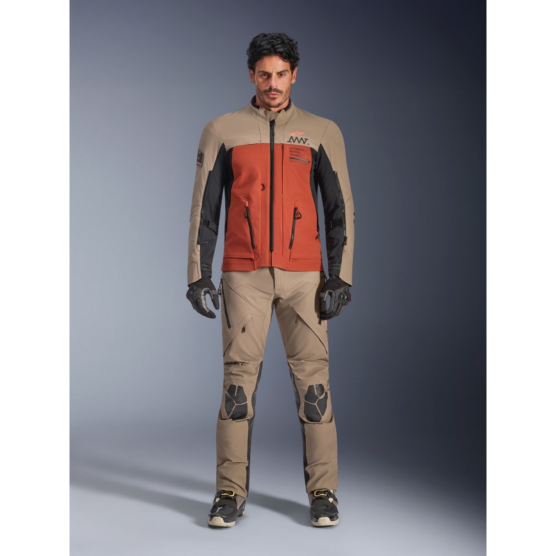 Chaqueta de moto Alpinestars AMT-8 Stretch Drystar XF marrón-naranja-negro