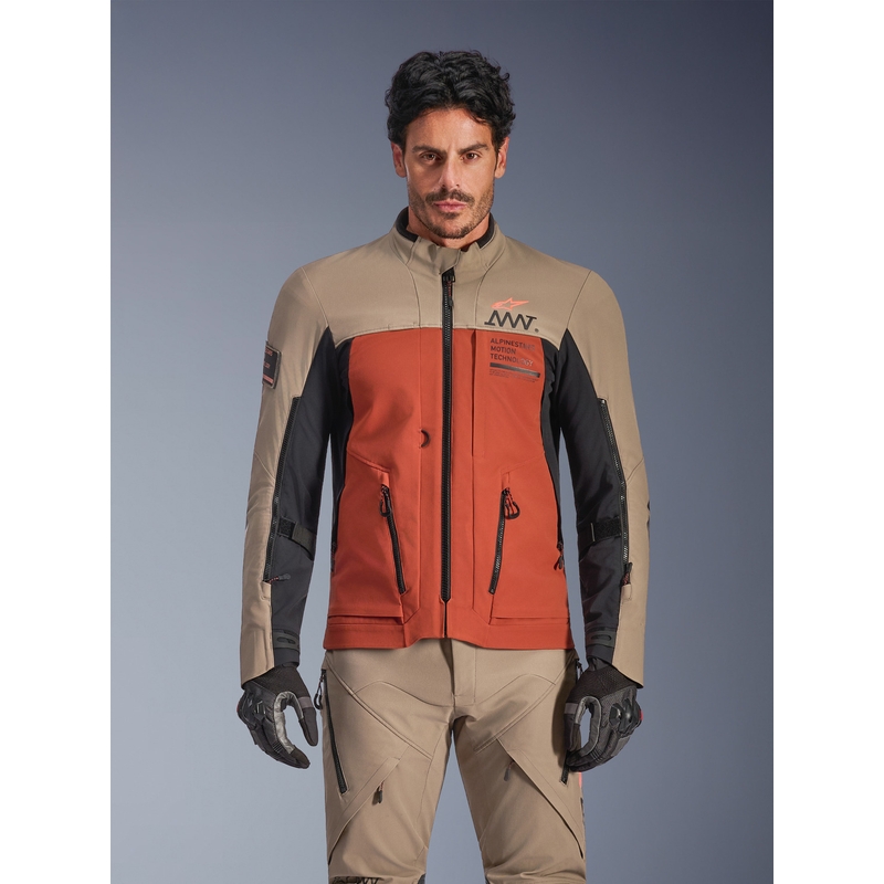 Chaqueta de moto Alpinestars AMT-8 Stretch Drystar XF marrón-naranja-negro