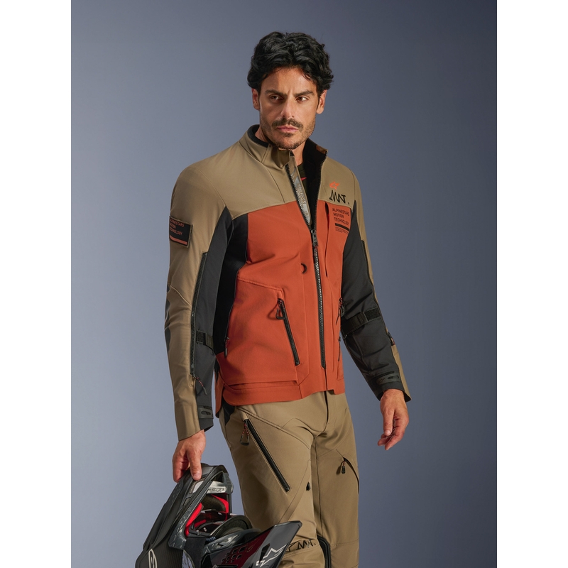 Chaqueta de moto Alpinestars AMT-8 Stretch Drystar XF marrón-naranja-negro