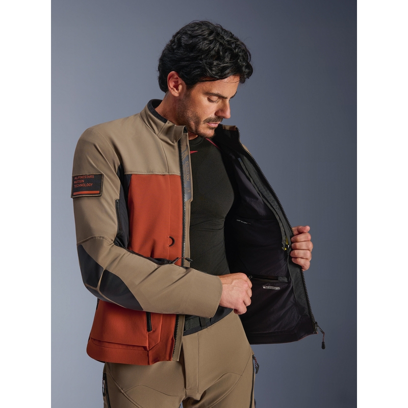 Chaqueta de moto Alpinestars AMT-8 Stretch Drystar XF marrón-naranja-negro