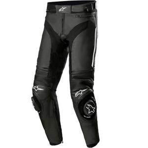 Pantalones de moto de cuero Alpinestars Missile 3 en blanco y negro.