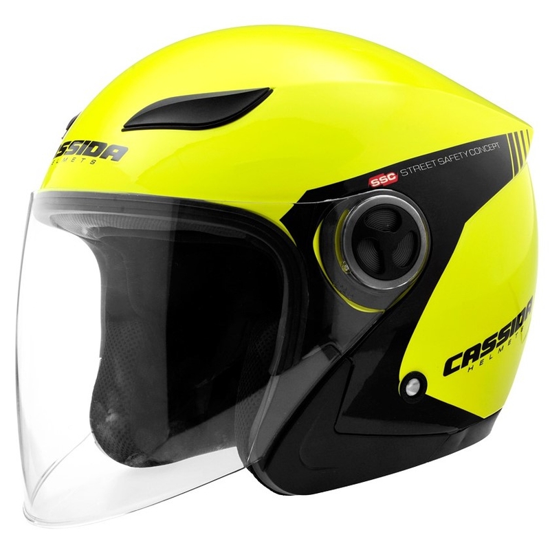 Casco de moto Cassida Reflex Safety abierto negro-amarillo fluo