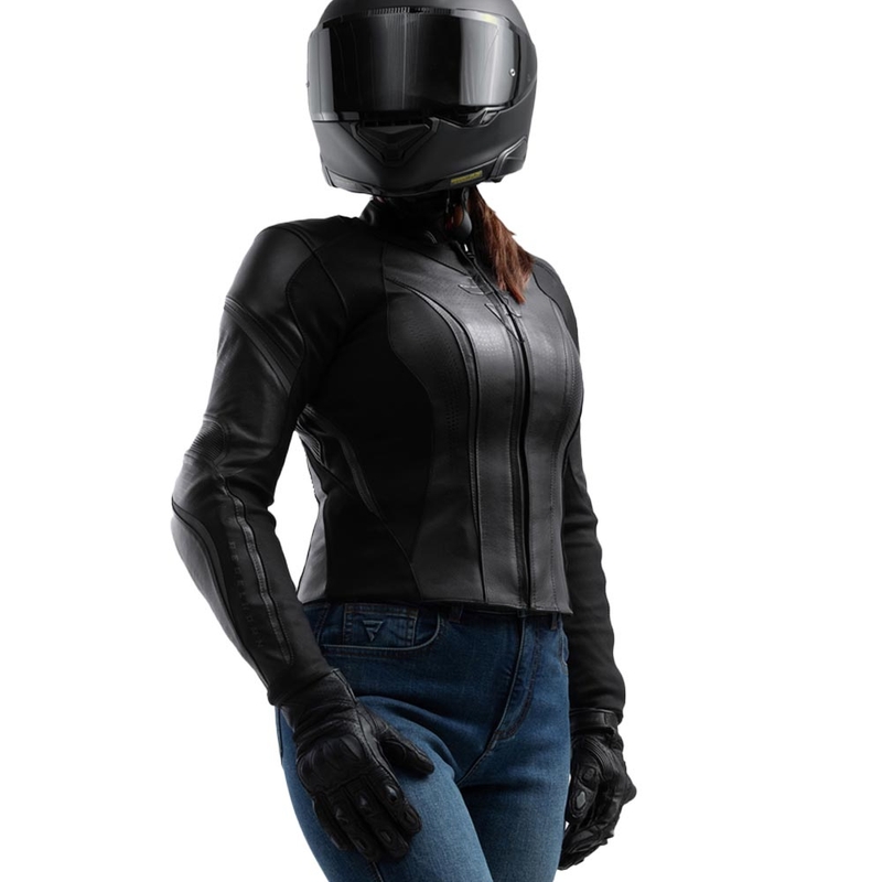 Chaqueta de moto de cuero para mujer Rebelhorn Diva ST negra