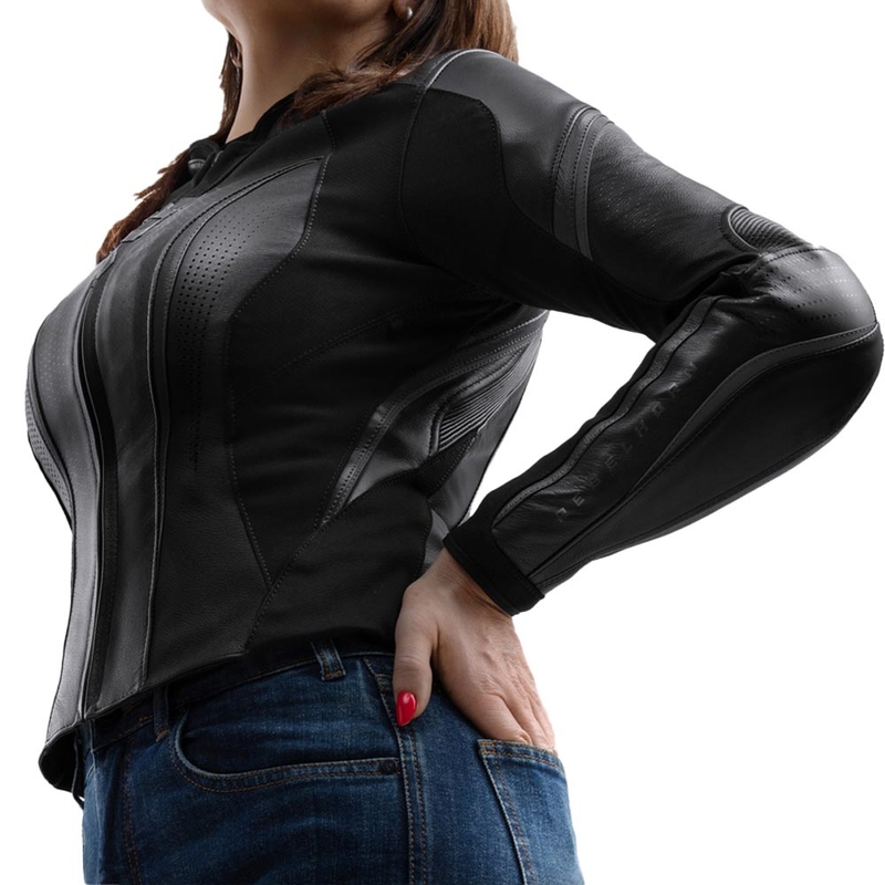 Chaqueta de moto de cuero para mujer Rebelhorn Diva ST negra
