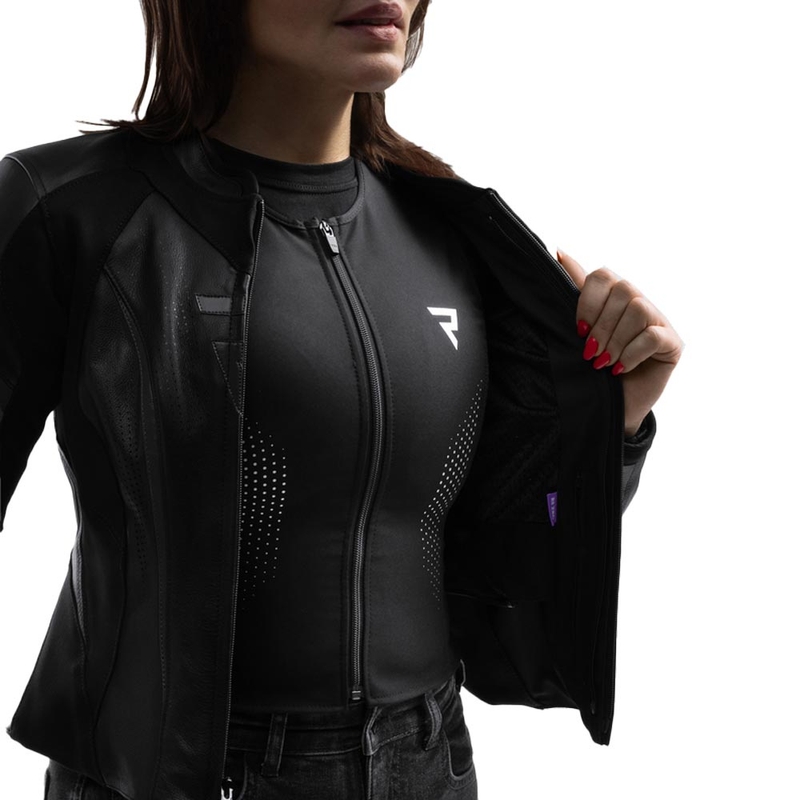Chaqueta de moto de cuero para mujer Rebelhorn Diva ST negra